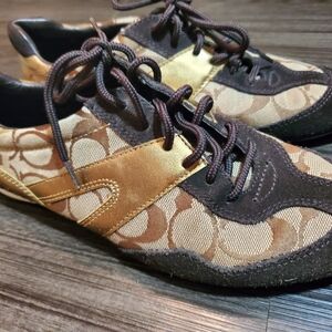 Coach Signature Lexey 7M A1443 Brown and Gold Sneakers